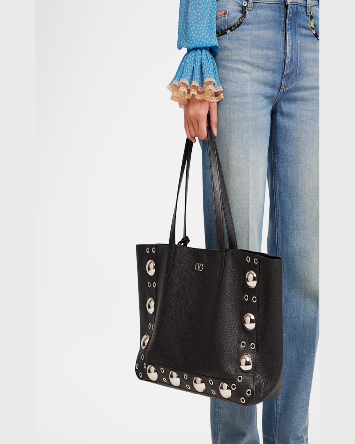 Valentino Nellcote Studded Leather Tote Bag In Nero