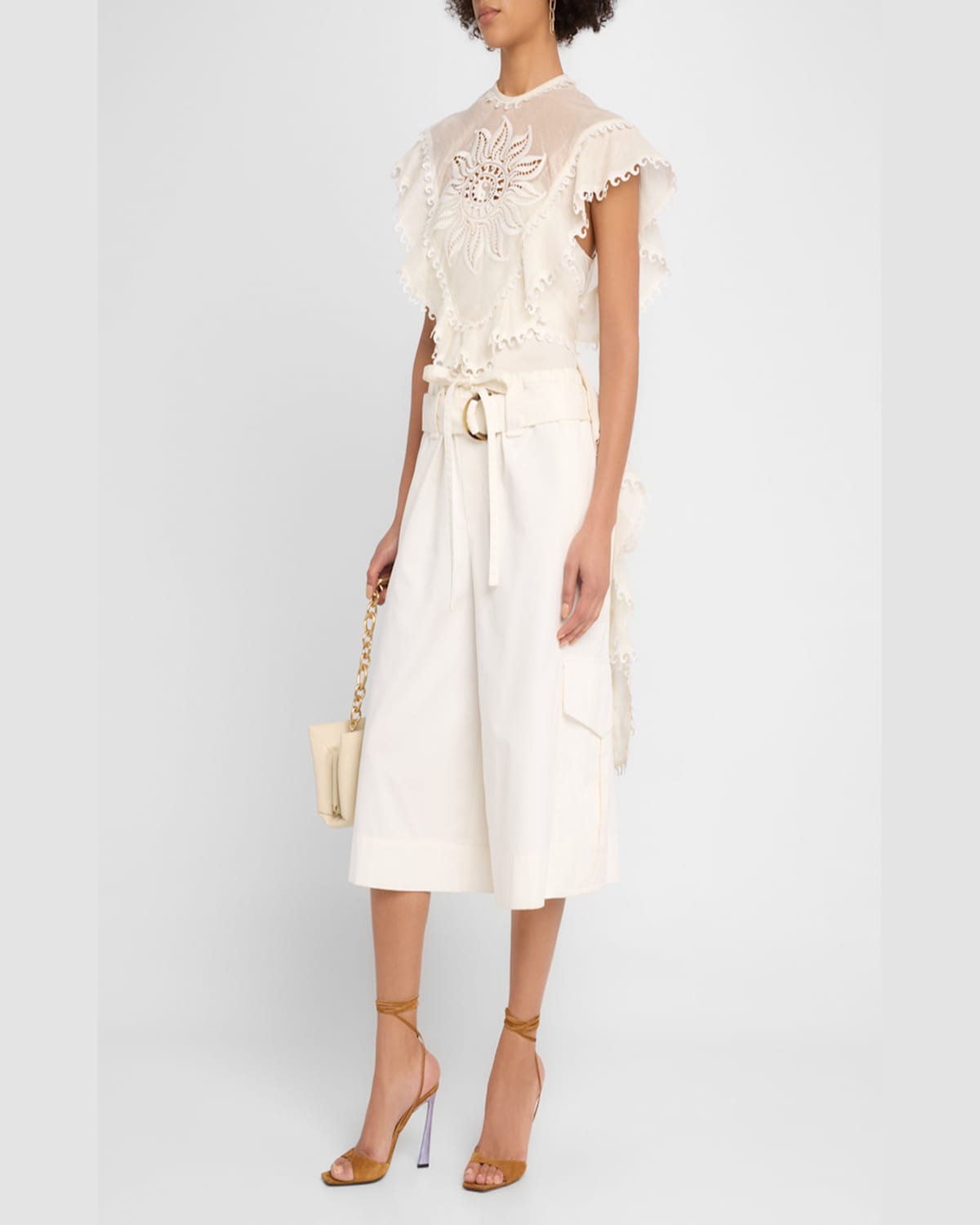 Zimmermann Balance Embroidered Waterfall Top In Ivory