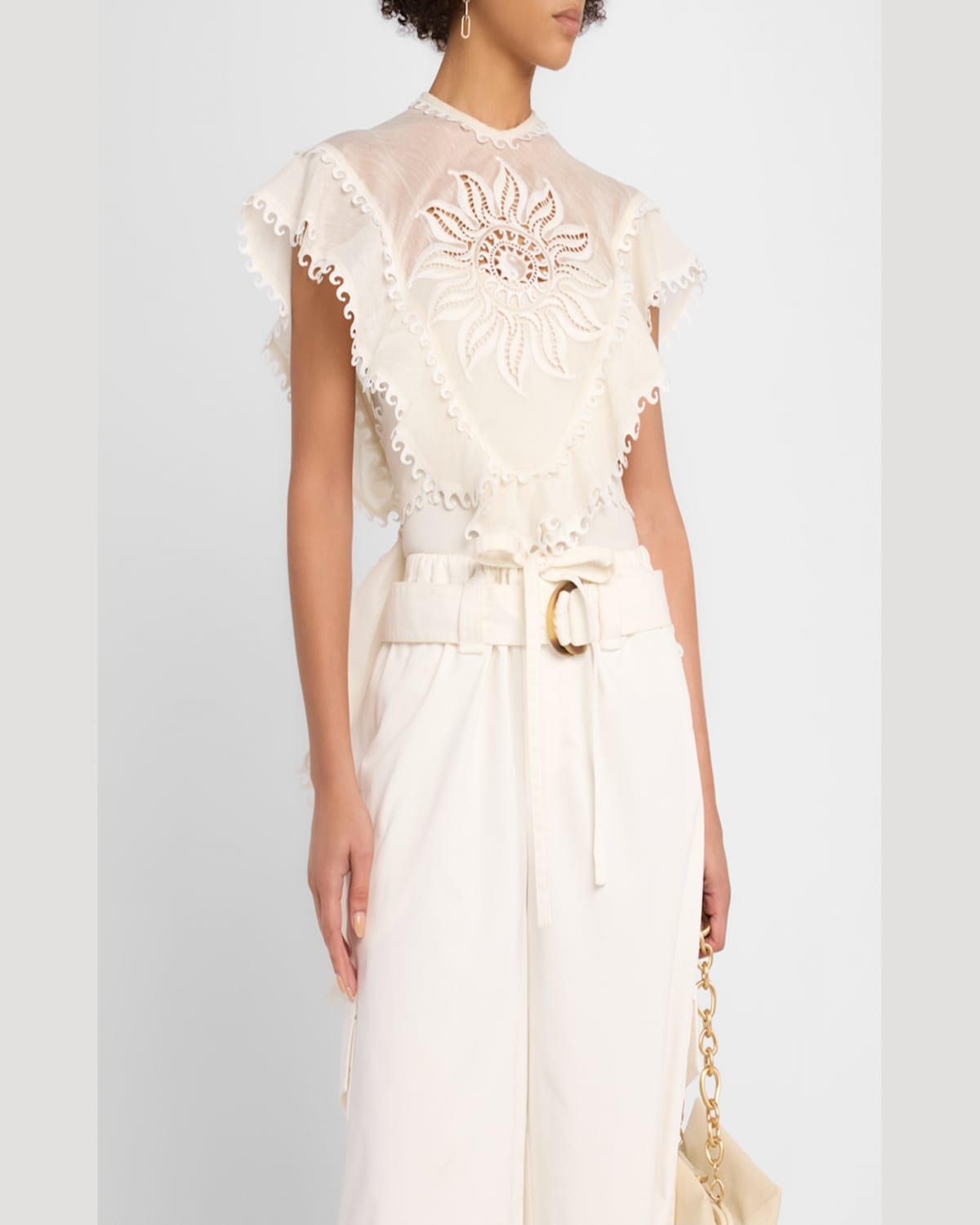 Zimmermann Balance Embroidered Waterfall Top In Ivory