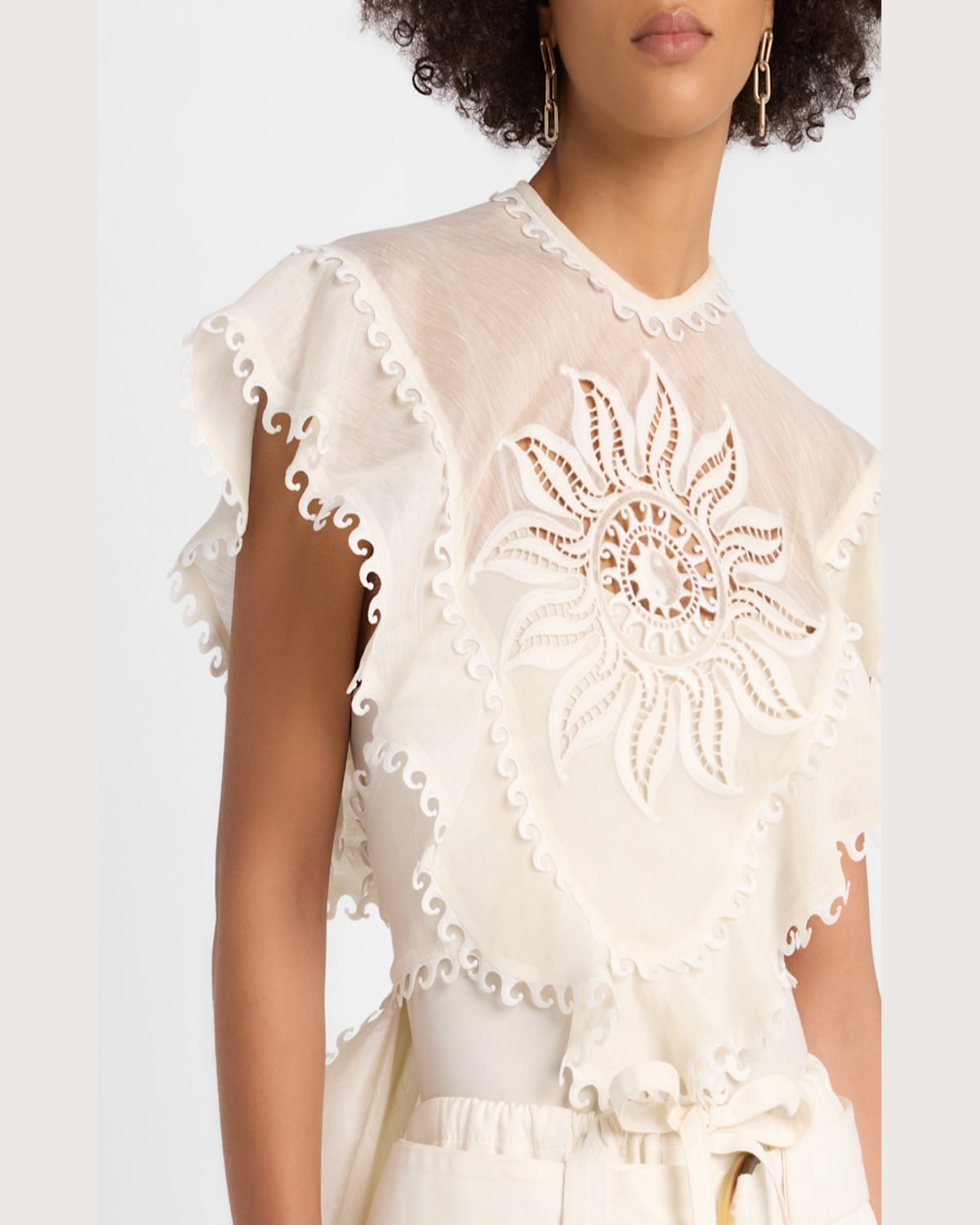 Zimmermann Balance Embroidered Waterfall Top In Ivory