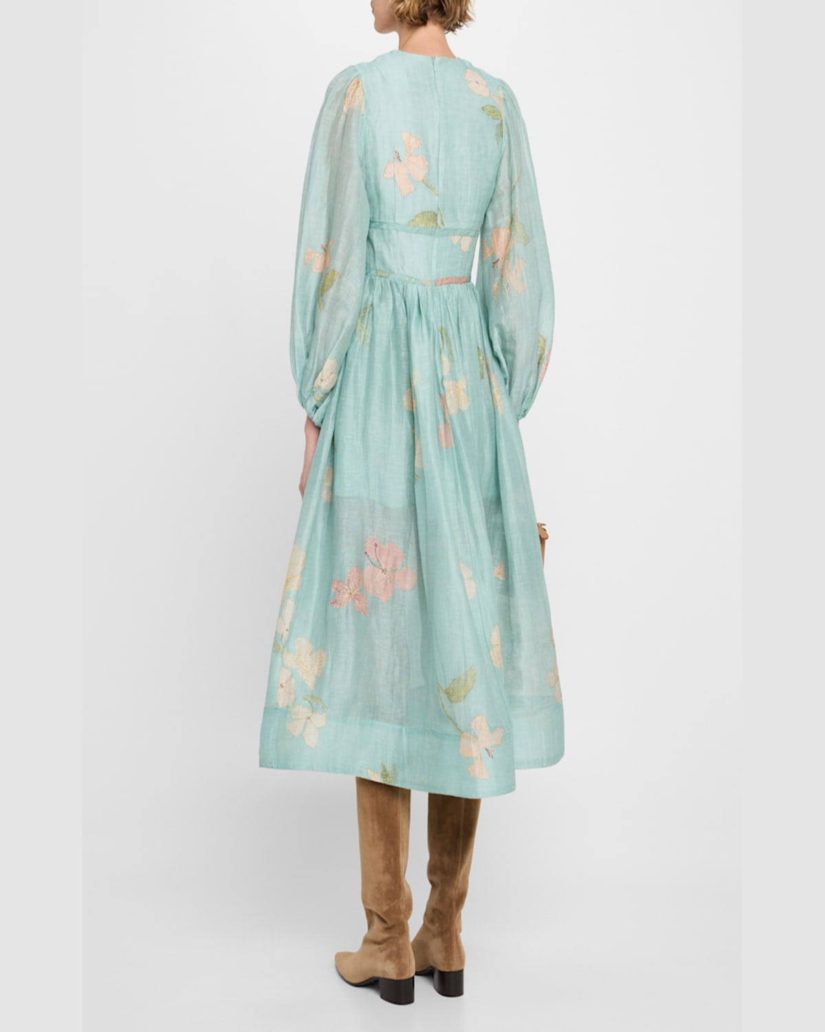 Shop Zimmermann Illuminate Drawn Billow Dress In Mint Hibiscus