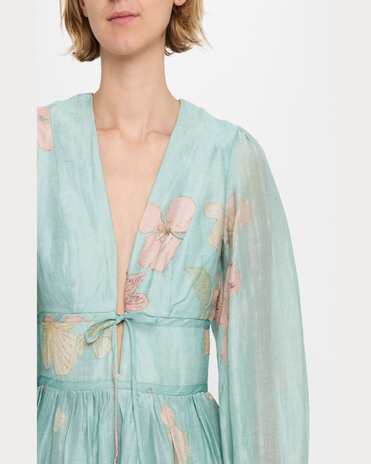 Shop Zimmermann Illuminate Drawn Billow Dress In Mint Hibiscus