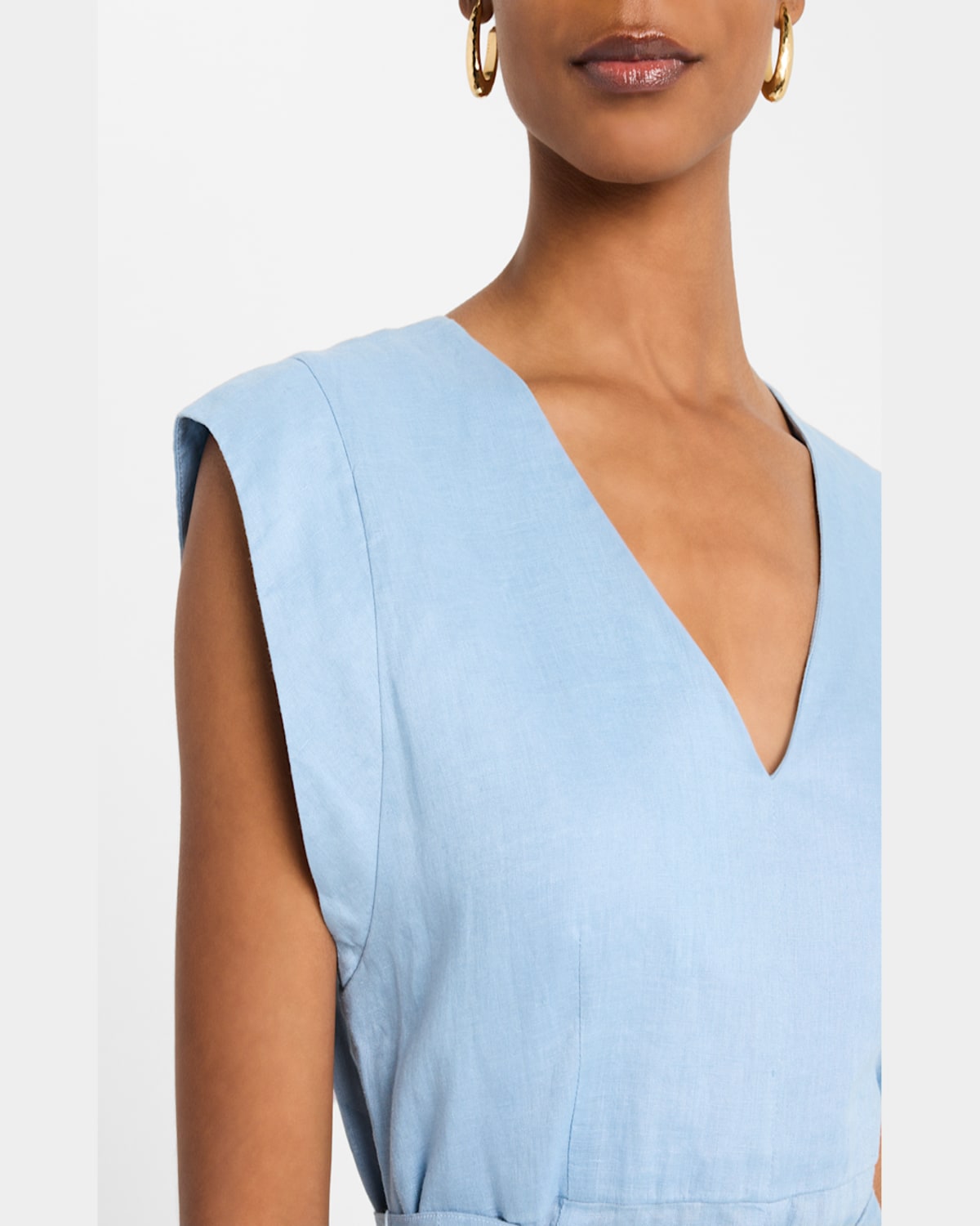Finley Beverly Tie-waist Washed Linen Midi Dress In Fresh Blue