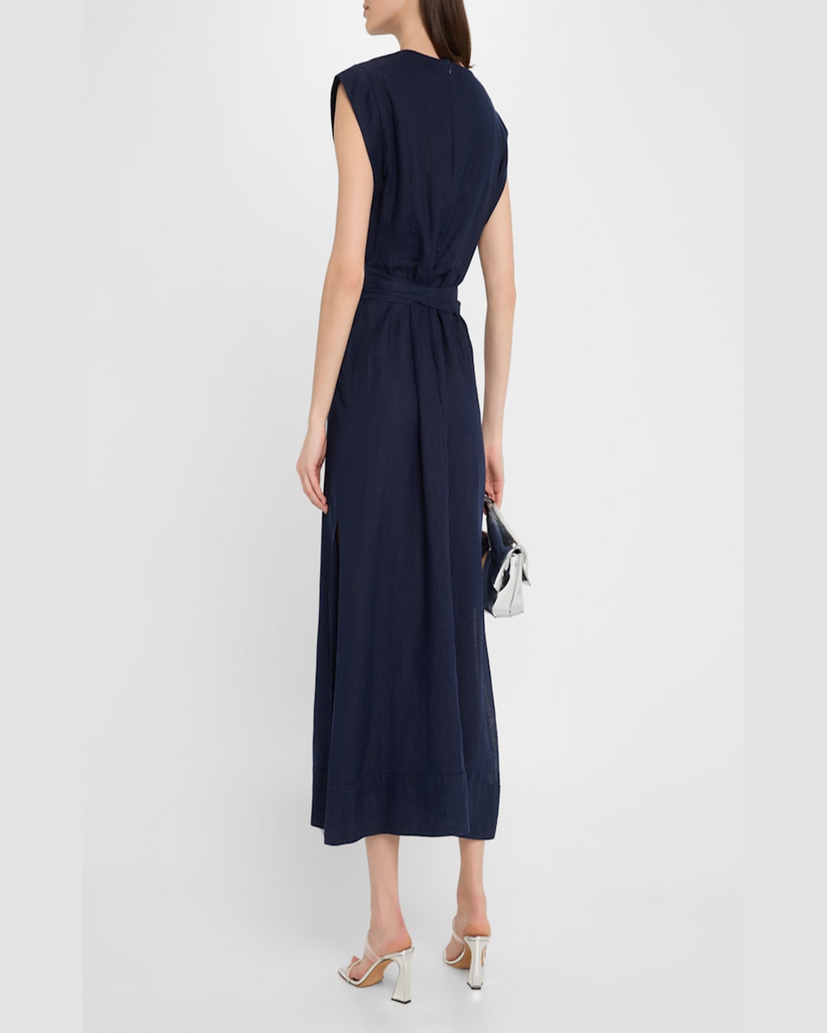 Finley Beverly Tie-waist Washed Linen Midi Dress In Fresh Blue