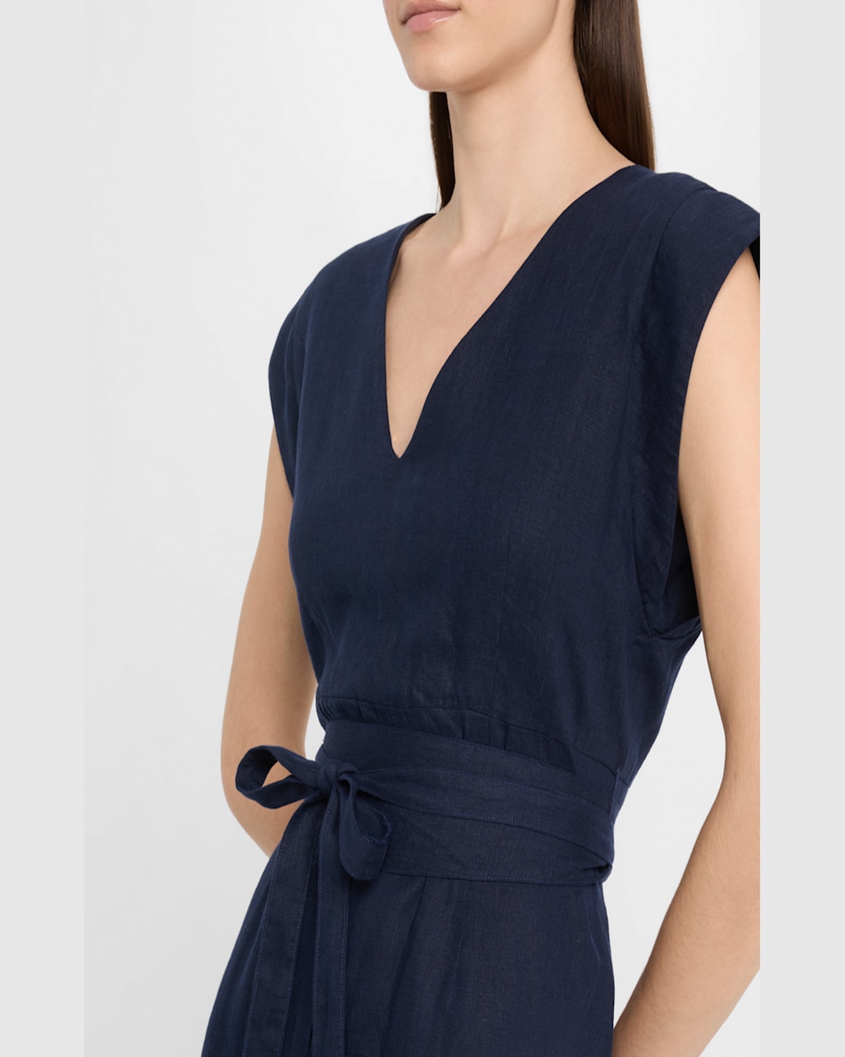 Finley Beverly Tie-waist Washed Linen Midi Dress In Fresh Blue