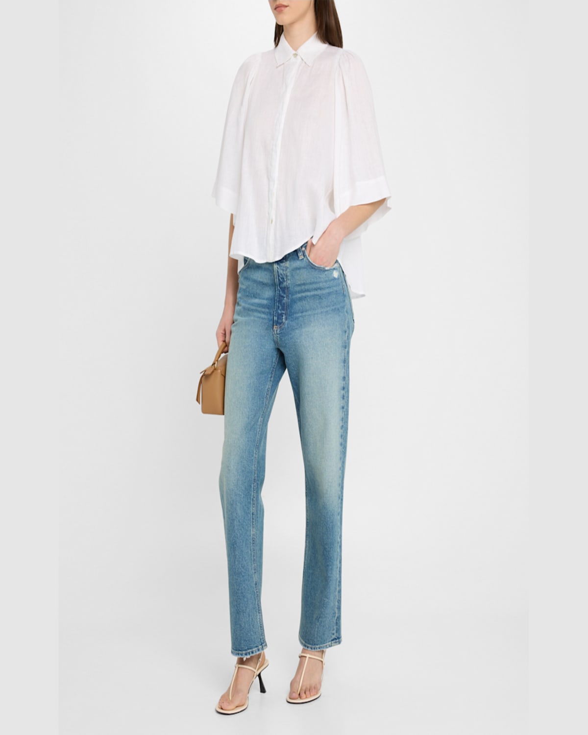 Finley Collin Cape-sleeve Washed Linen Shirt In White