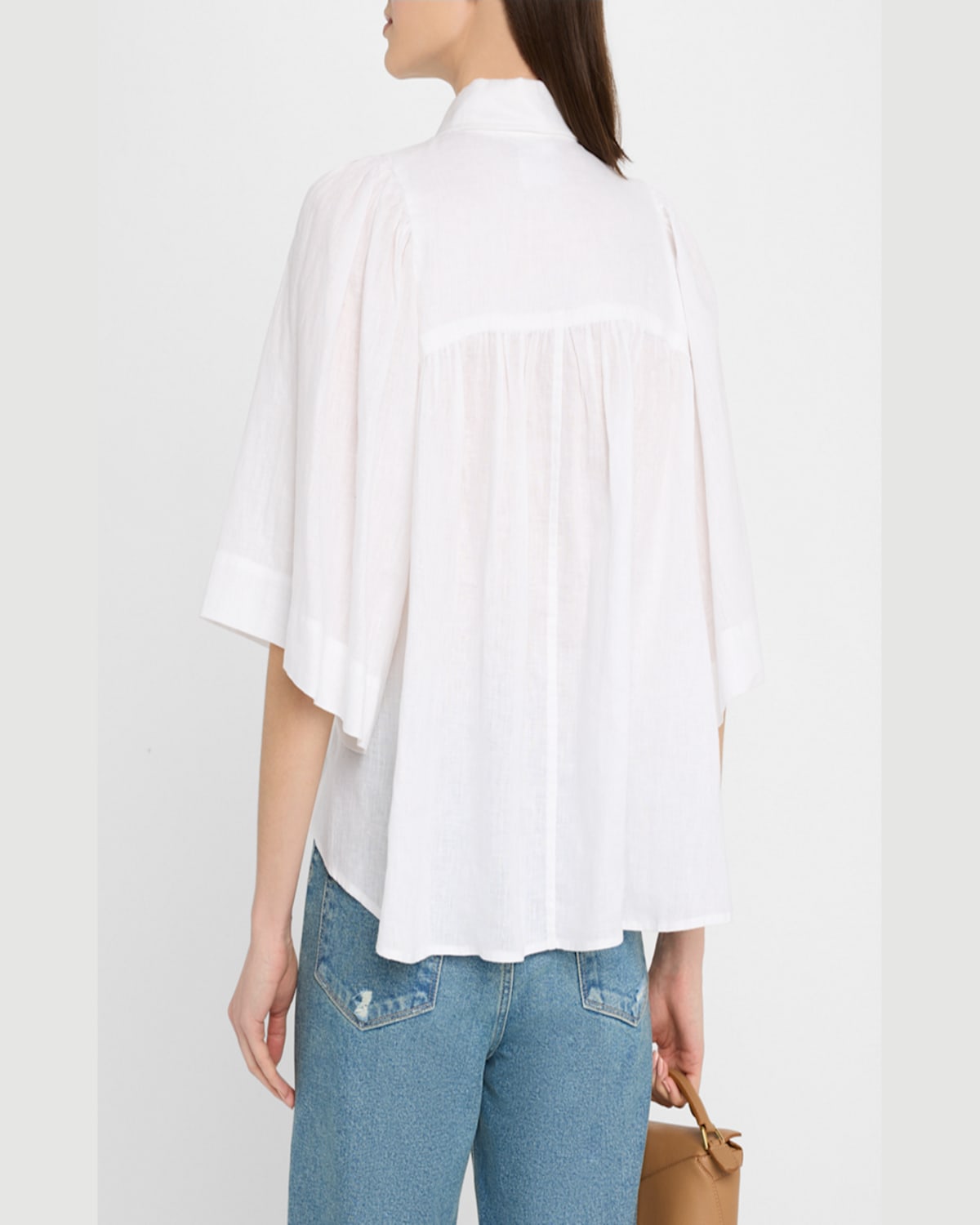 Finley Collin Cape-sleeve Washed Linen Shirt In White