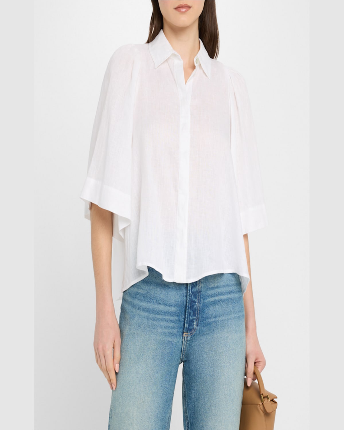 Finley Collin Cape-sleeve Washed Linen Shirt In White