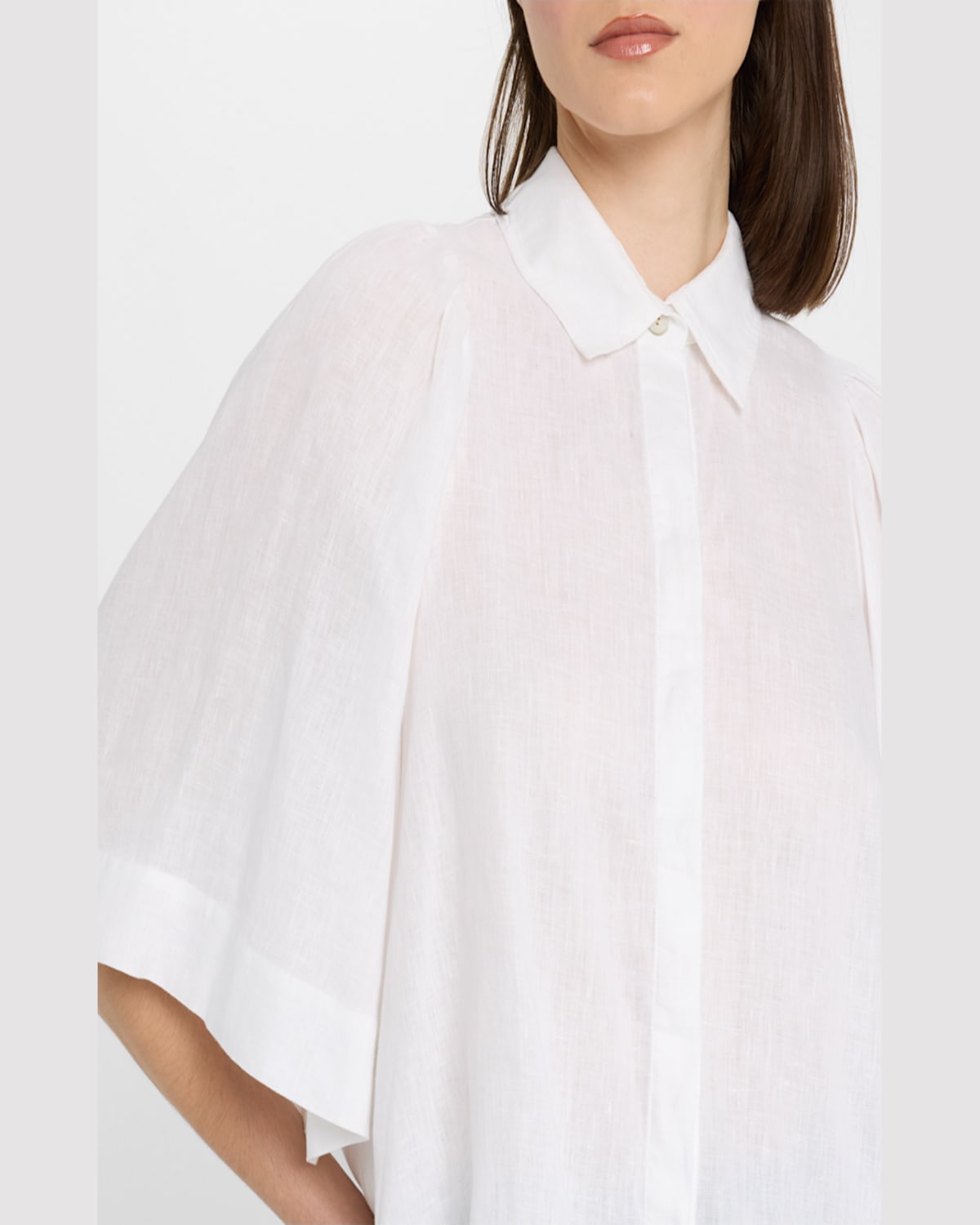 Finley Collin Cape-sleeve Washed Linen Shirt In White