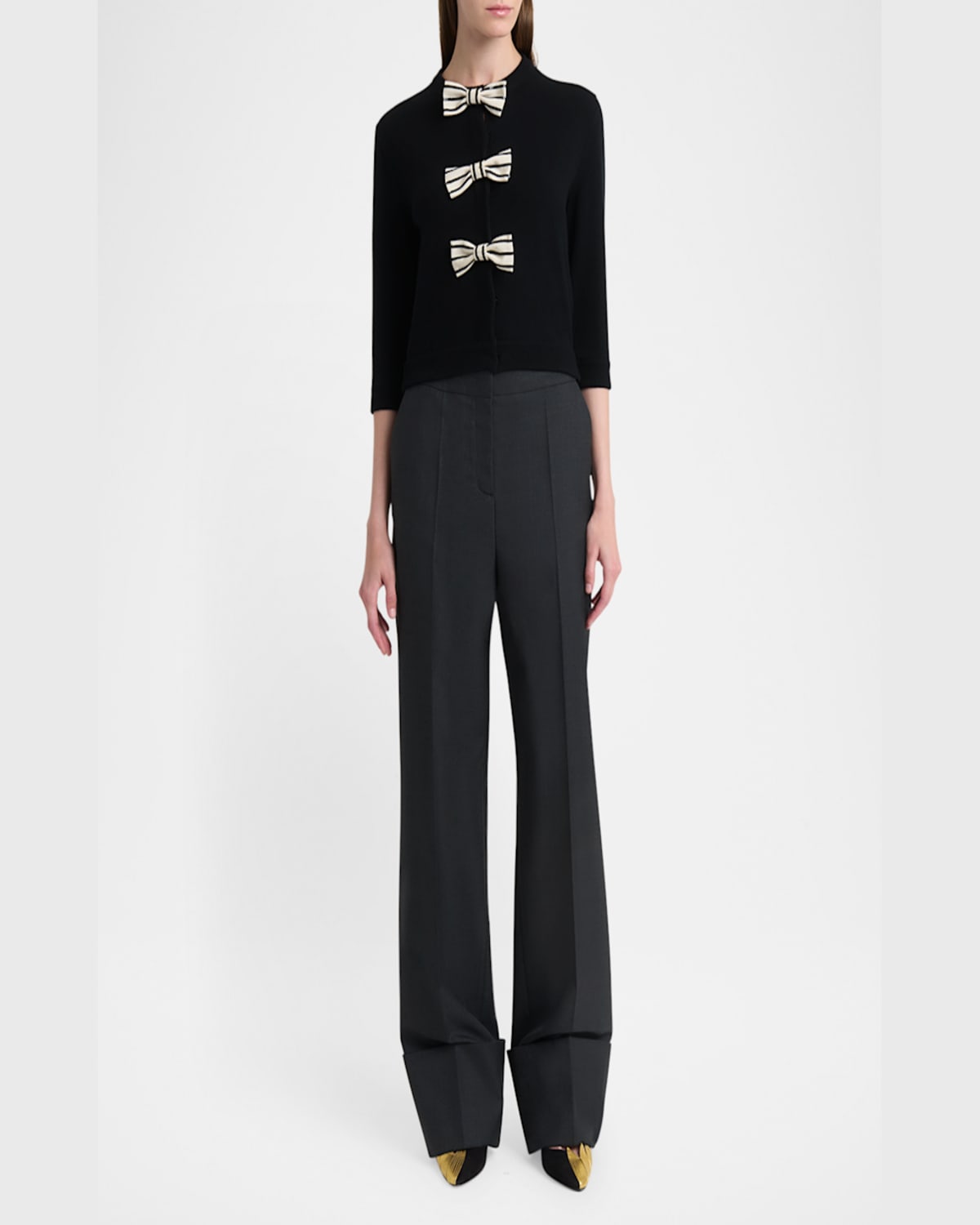 Valentino Cuffed Wool Trousers In Charcoal