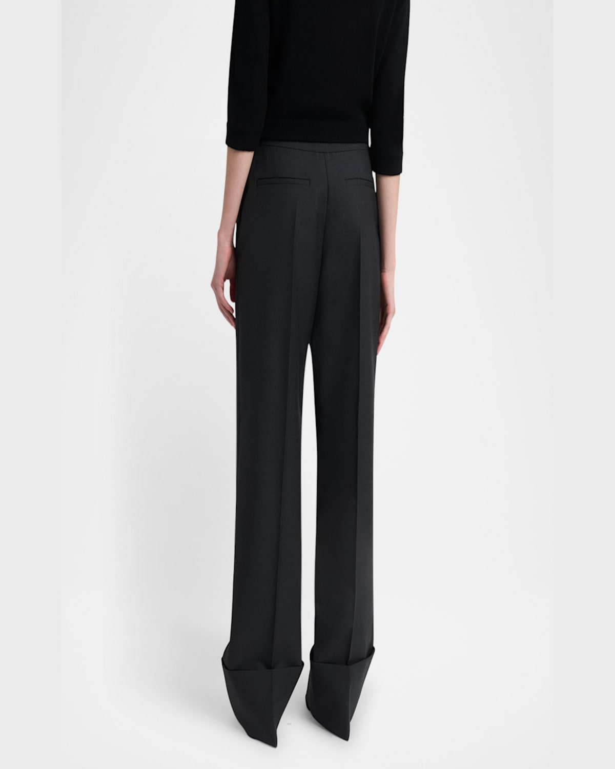 Valentino Cuffed Wool Trousers In Charcoal