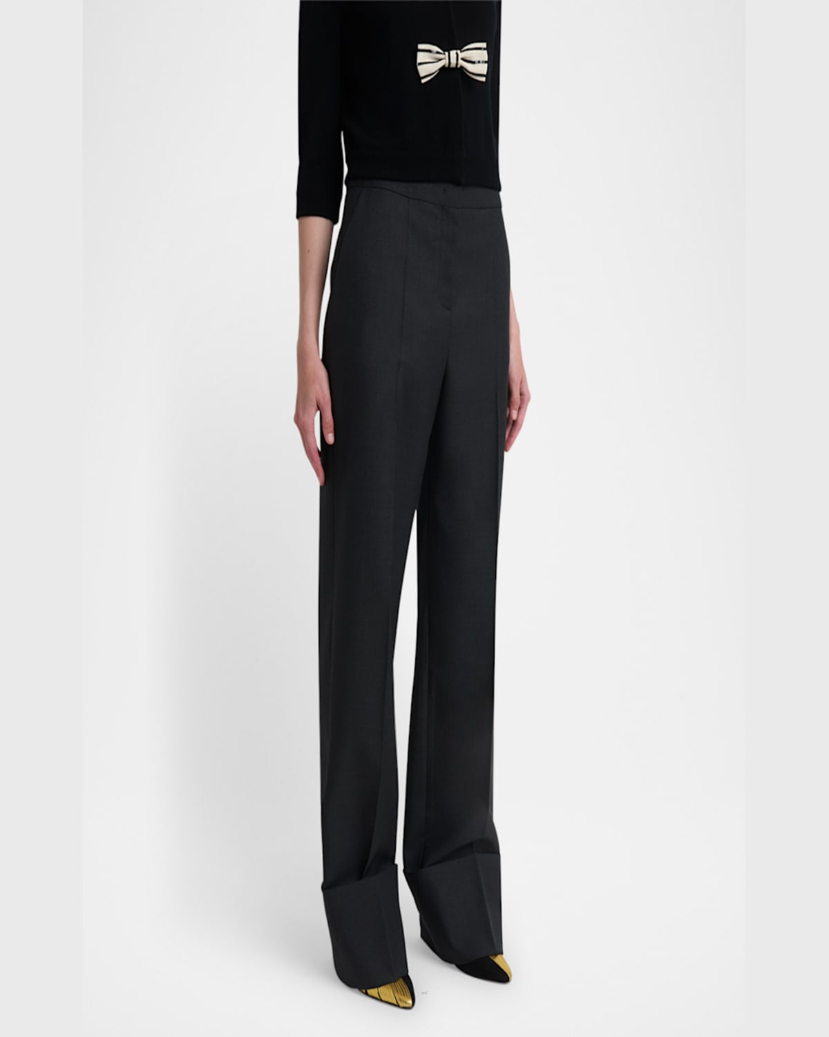 Valentino Cuffed Wool Trousers In Charcoal