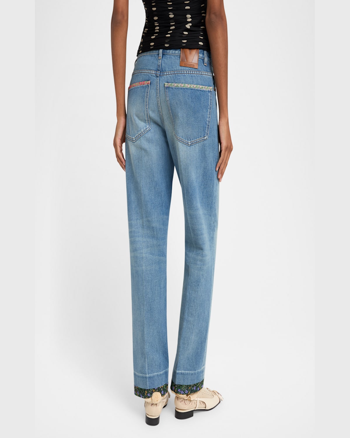 Valentino Straight-fit Denim Pants With Colorful Embellishments In Denim