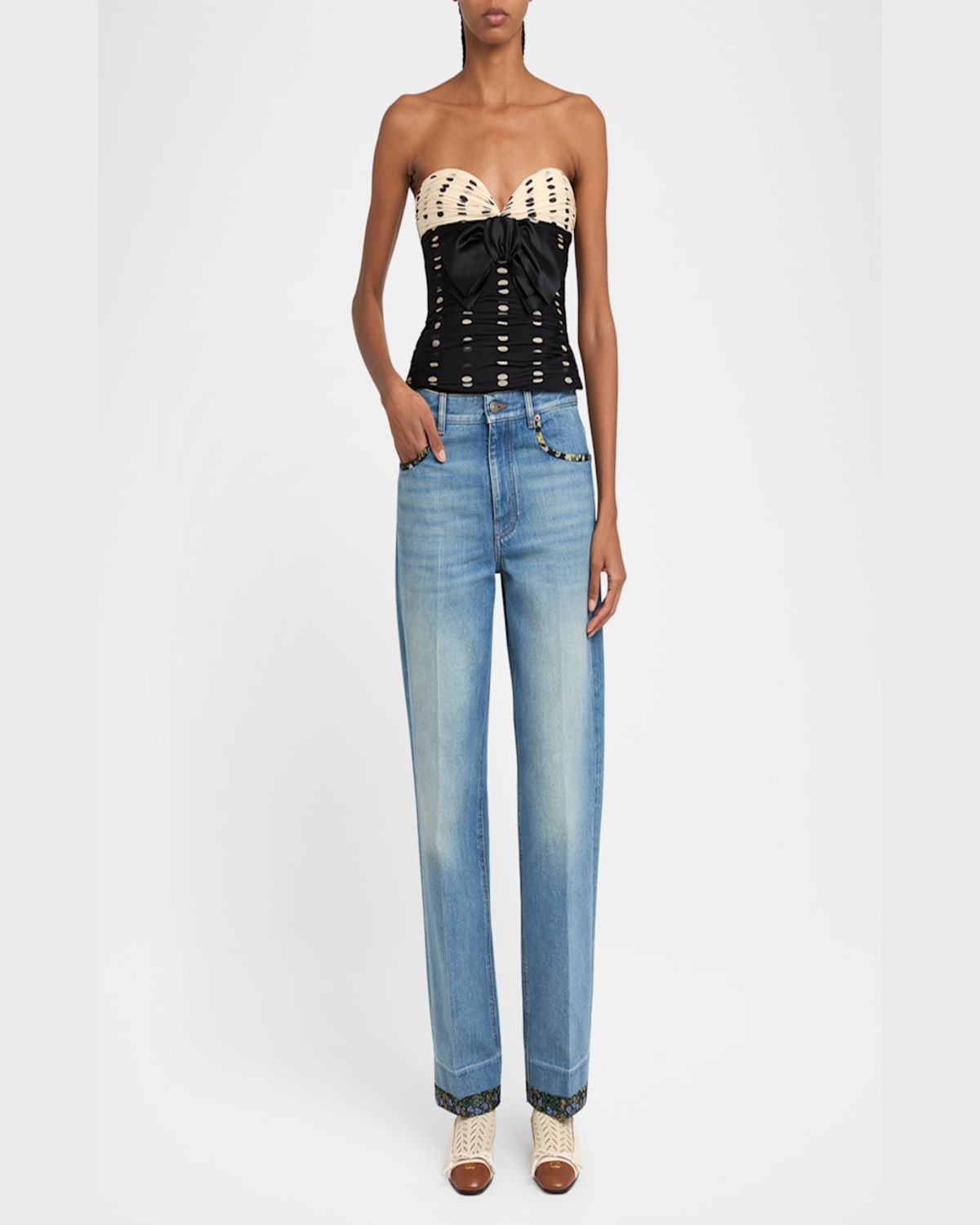 Valentino Straight-fit Denim Pants With Colorful Embellishments In Denim