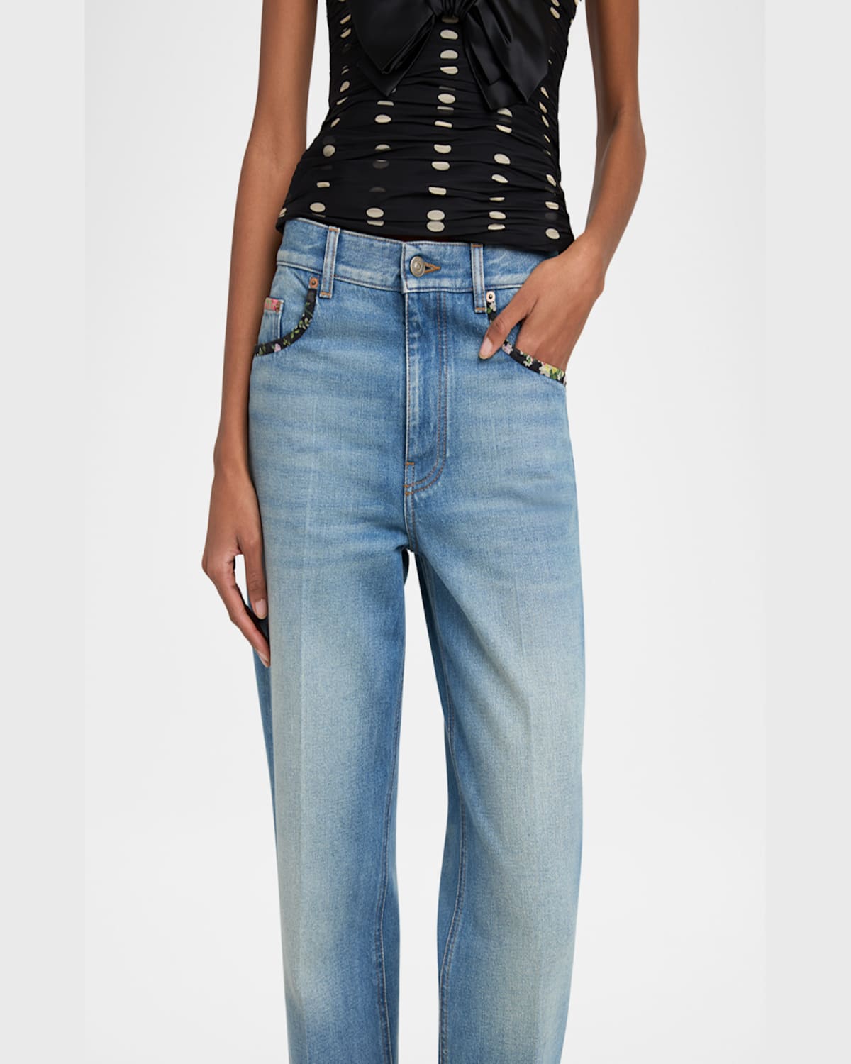 Valentino Straight-fit Denim Pants With Colorful Embellishments In Denim