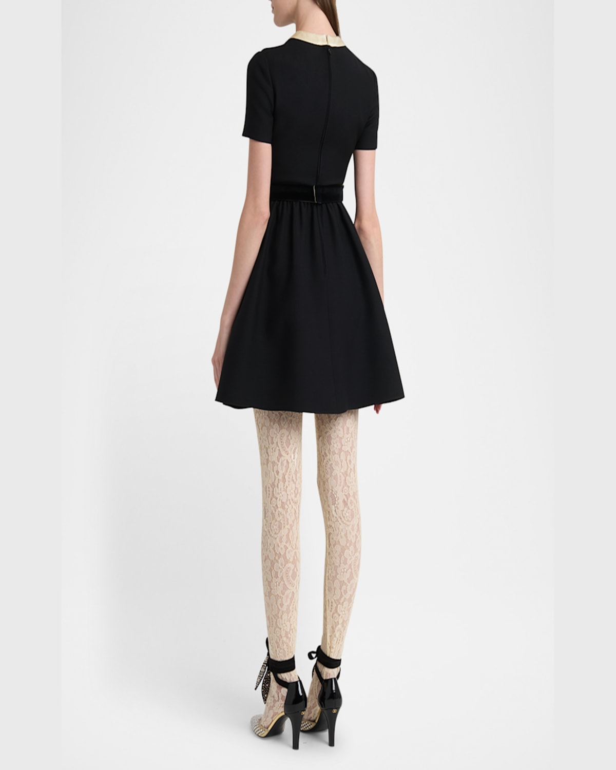 Valentino Double-bow Mini Dress In Wool In Beigeblack