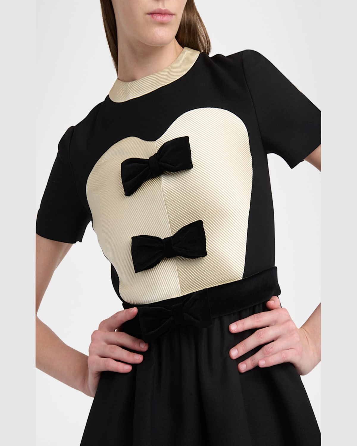 Valentino Double-bow Mini Dress In Wool In Beigeblack