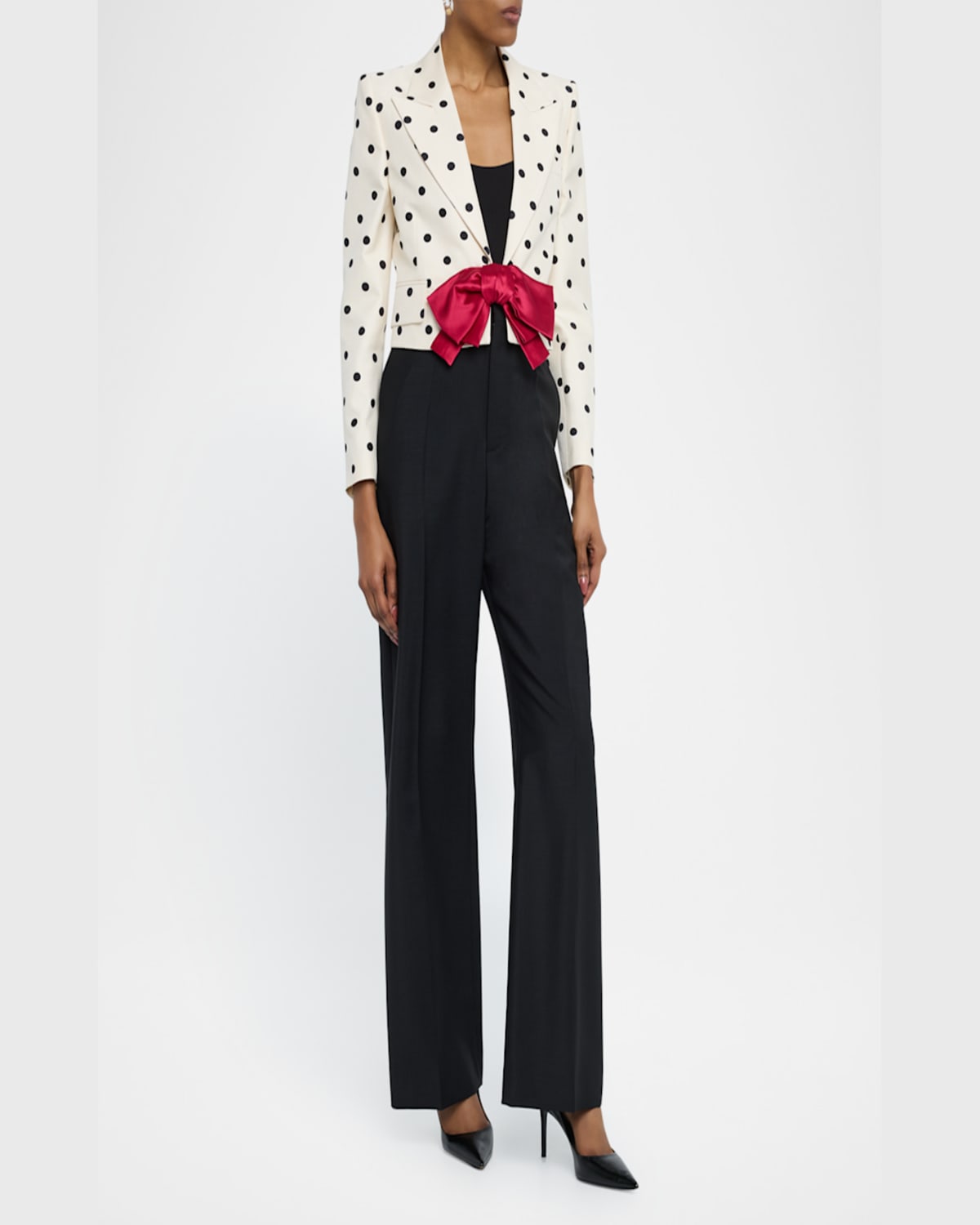 Valentino Bow-embellished Polka-dot Silk-shantung Jacket In Light Hazelnut