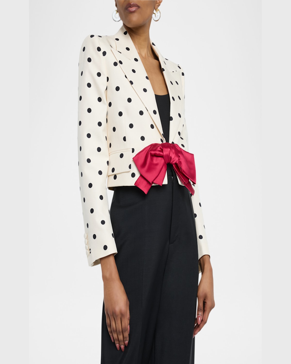 Valentino Bow-embellished Polka-dot Silk-shantung Jacket In Light Hazelnut