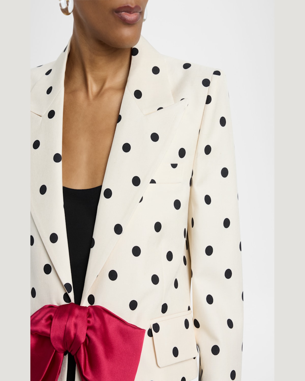 Valentino Bow-embellished Polka-dot Silk-shantung Jacket In Light Hazelnut