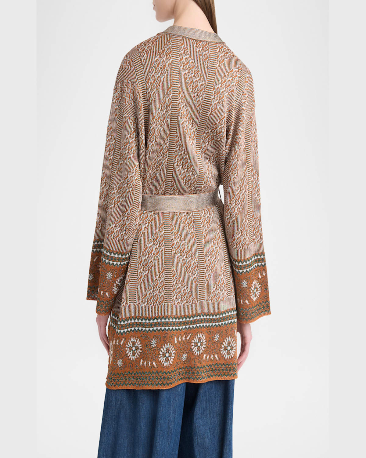 Valentino Womens Open-front Metallic Woven Cardigan Ginger Orange Gold Xl In Redorange