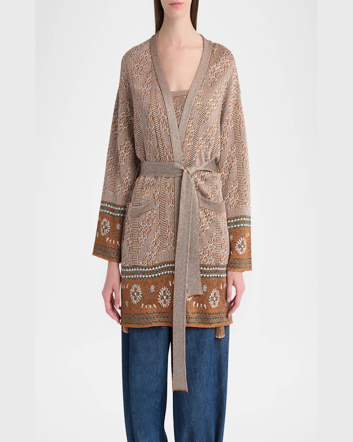 Valentino Womens Open-front Metallic Woven Cardigan Ginger Orange Gold Xl In Redorange