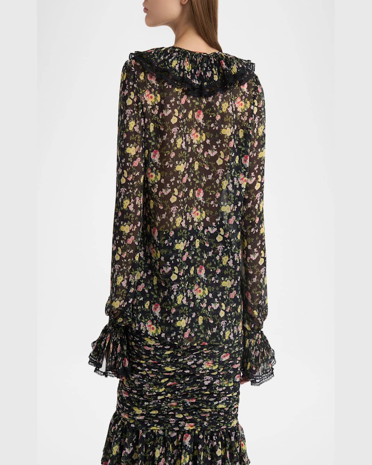 Valentino Semi Sheer Flower Print Blouse In Black Multi
