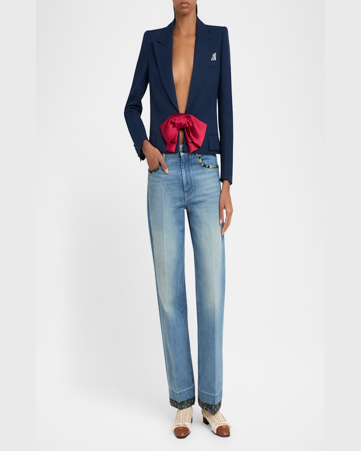 Valentino Tailored Bow-detail Jacket Crafted From Lightweight Viscose In Blue