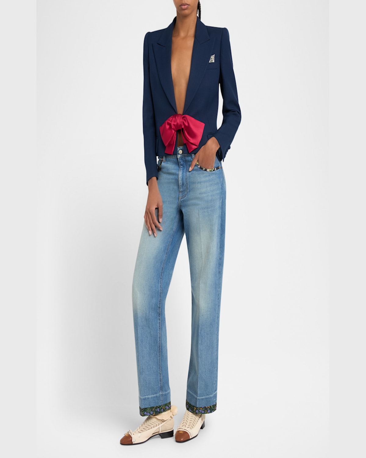 Valentino Tailored Bow-detail Jacket Crafted From Lightweight Viscose In Blue