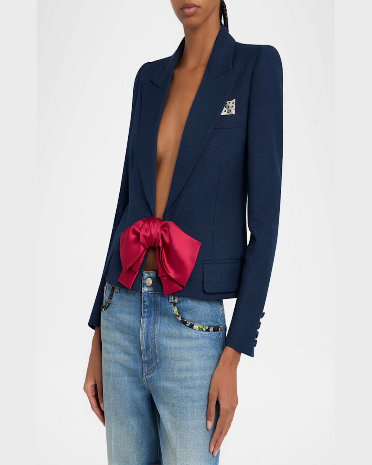 Valentino Tailored Bow-detail Jacket Crafted From Lightweight Viscose In Blue