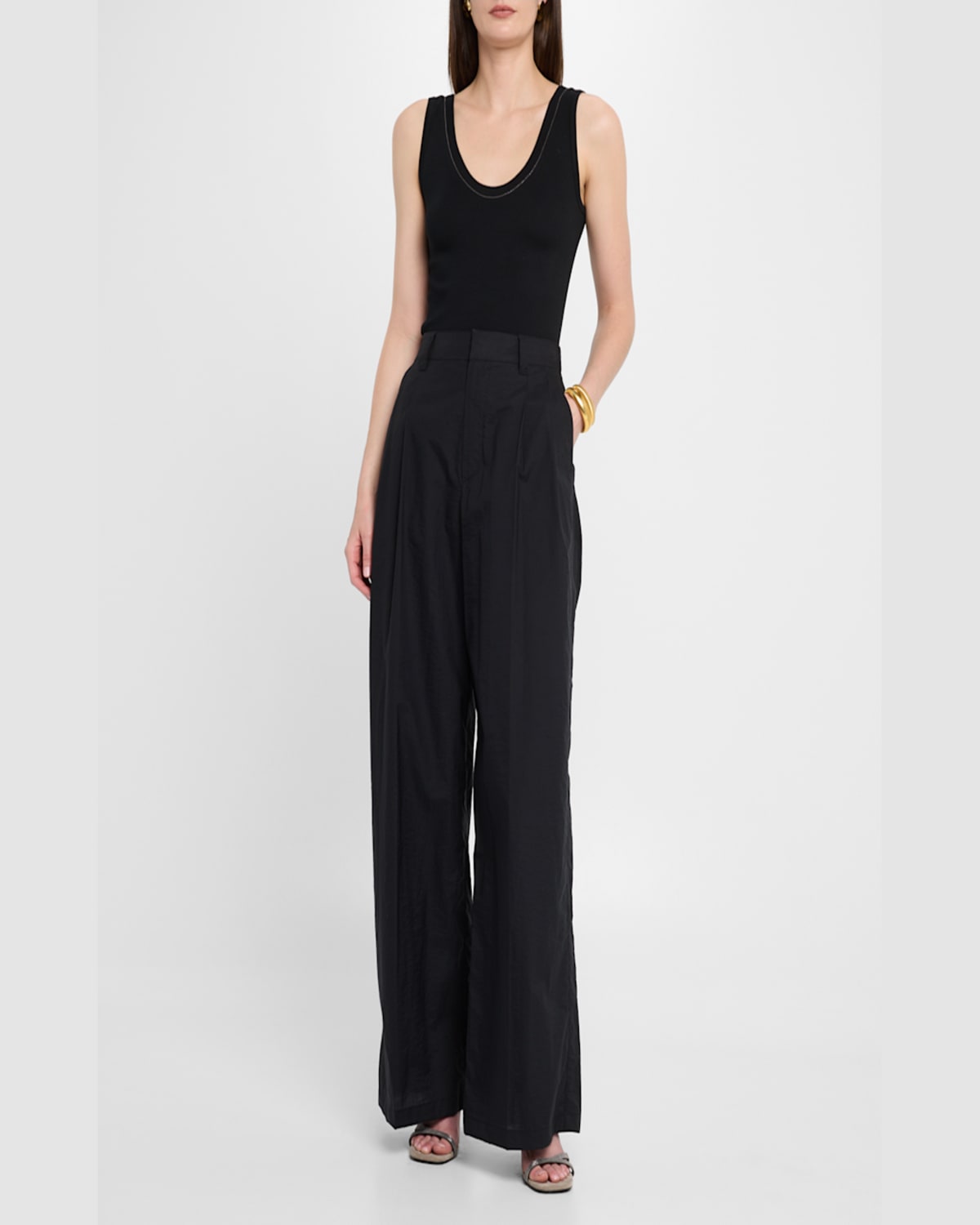 Brunello Cucinelli Black Cotton Tank Top With Monile Insert In Black