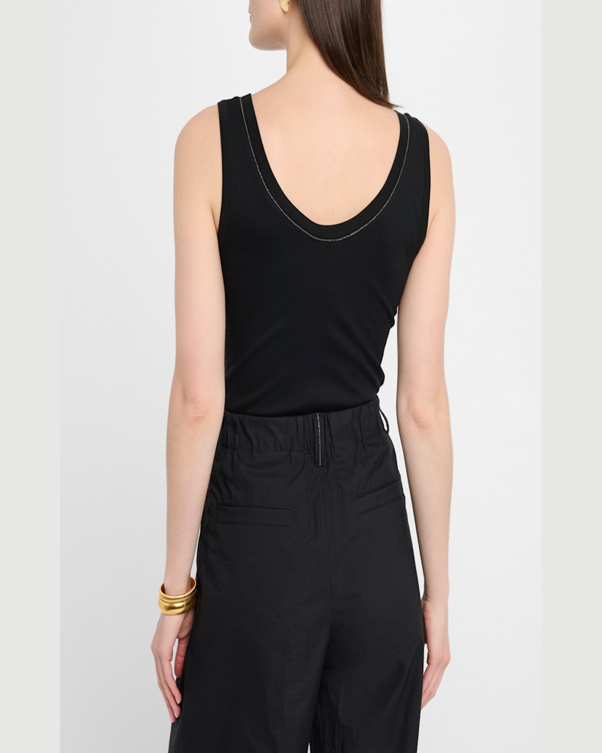 Brunello Cucinelli Black Cotton Tank Top With Monile Insert In Black