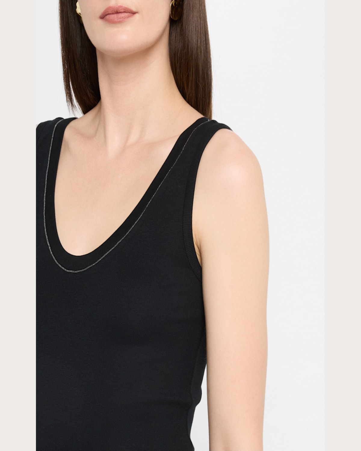 Brunello Cucinelli Black Cotton Tank Top With Monile Insert In Black