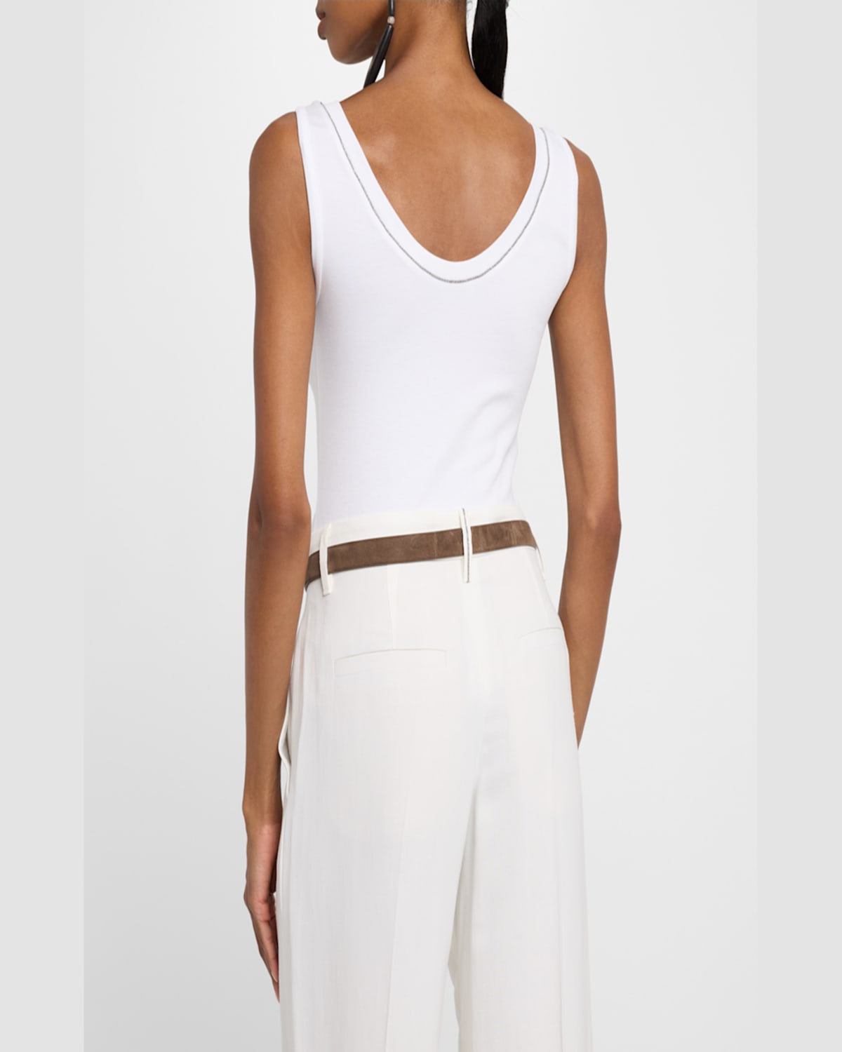 Brunello Cucinelli Black Cotton Tank Top With Monile Insert In Black