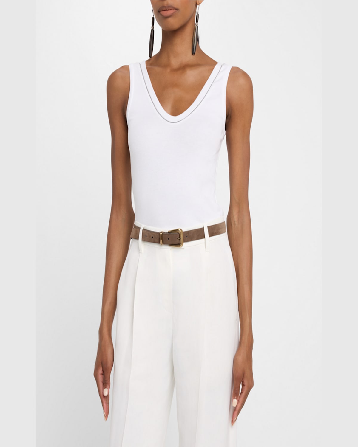 Brunello Cucinelli Black Cotton Tank Top With Monile Insert In Black