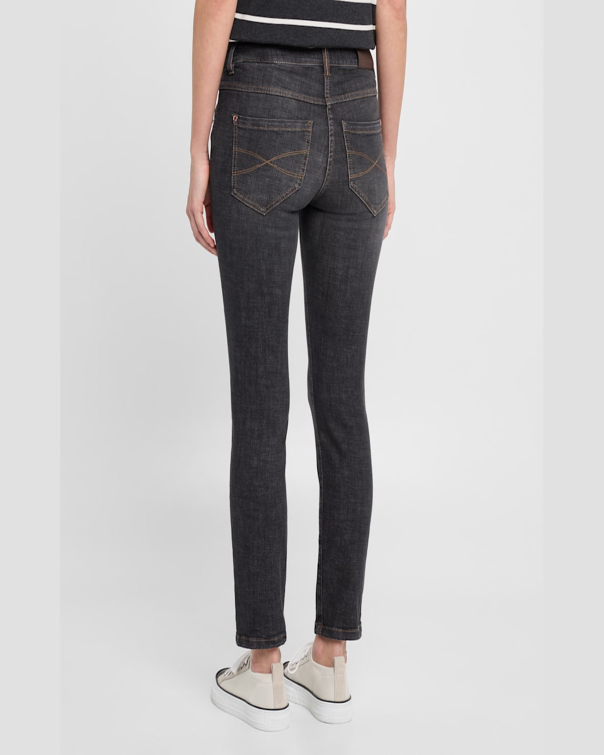 Brunello Cucinelli Mid-rise Slim-leg Ankle Denim Jeans In C8341 Dark Black Den
