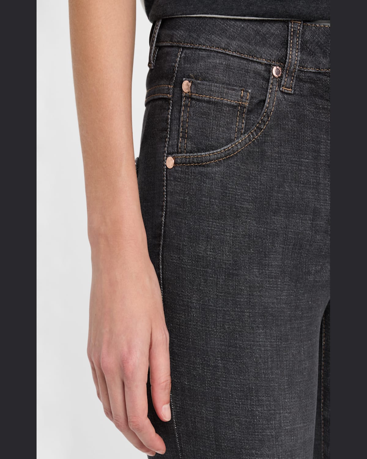 Brunello Cucinelli Mid-rise Slim-leg Ankle Denim Jeans In C8341 Dark Black Den