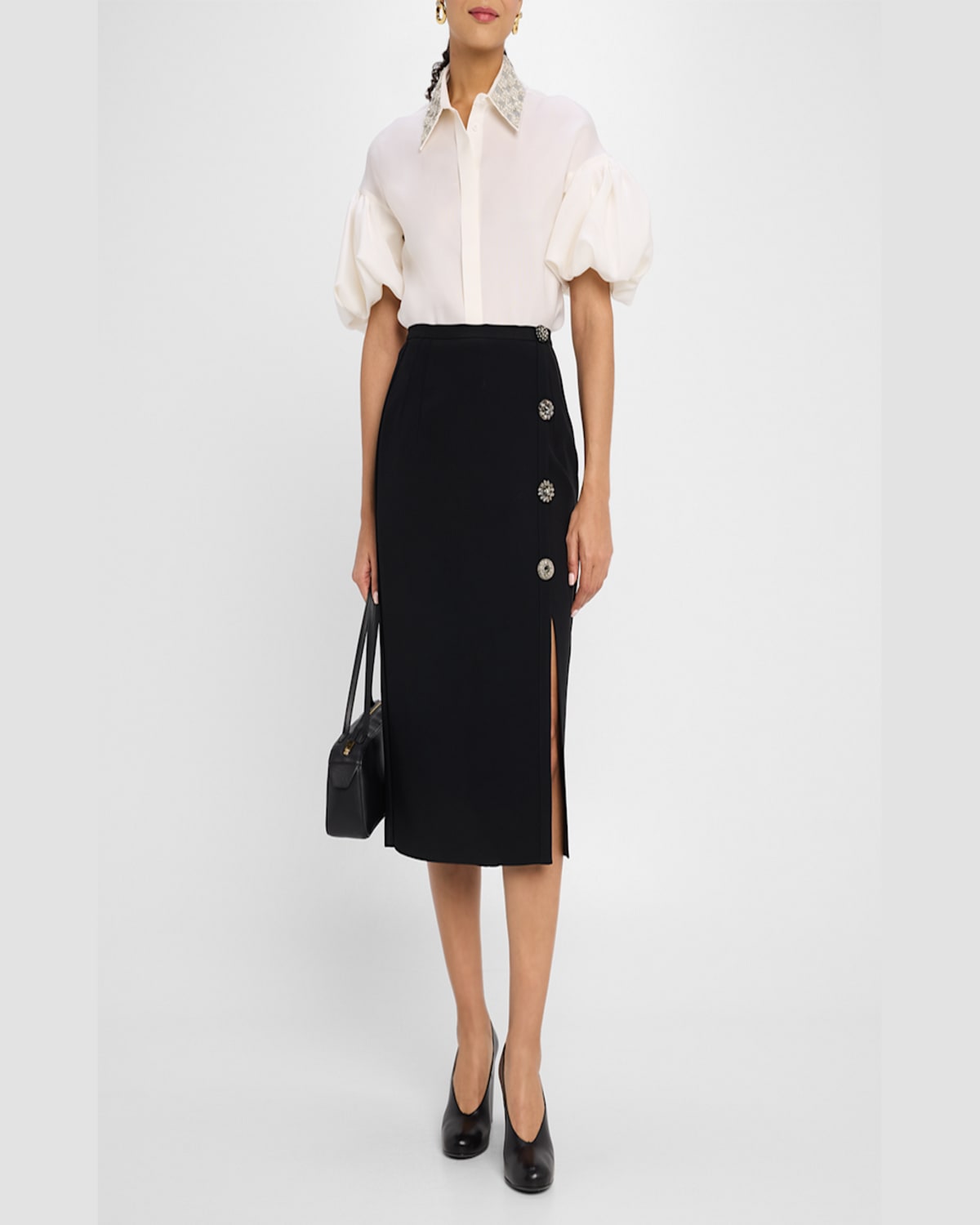 DICE KAYEK EMBROIDERED COLLAR PUFF-SLEEVE BLOUSE 