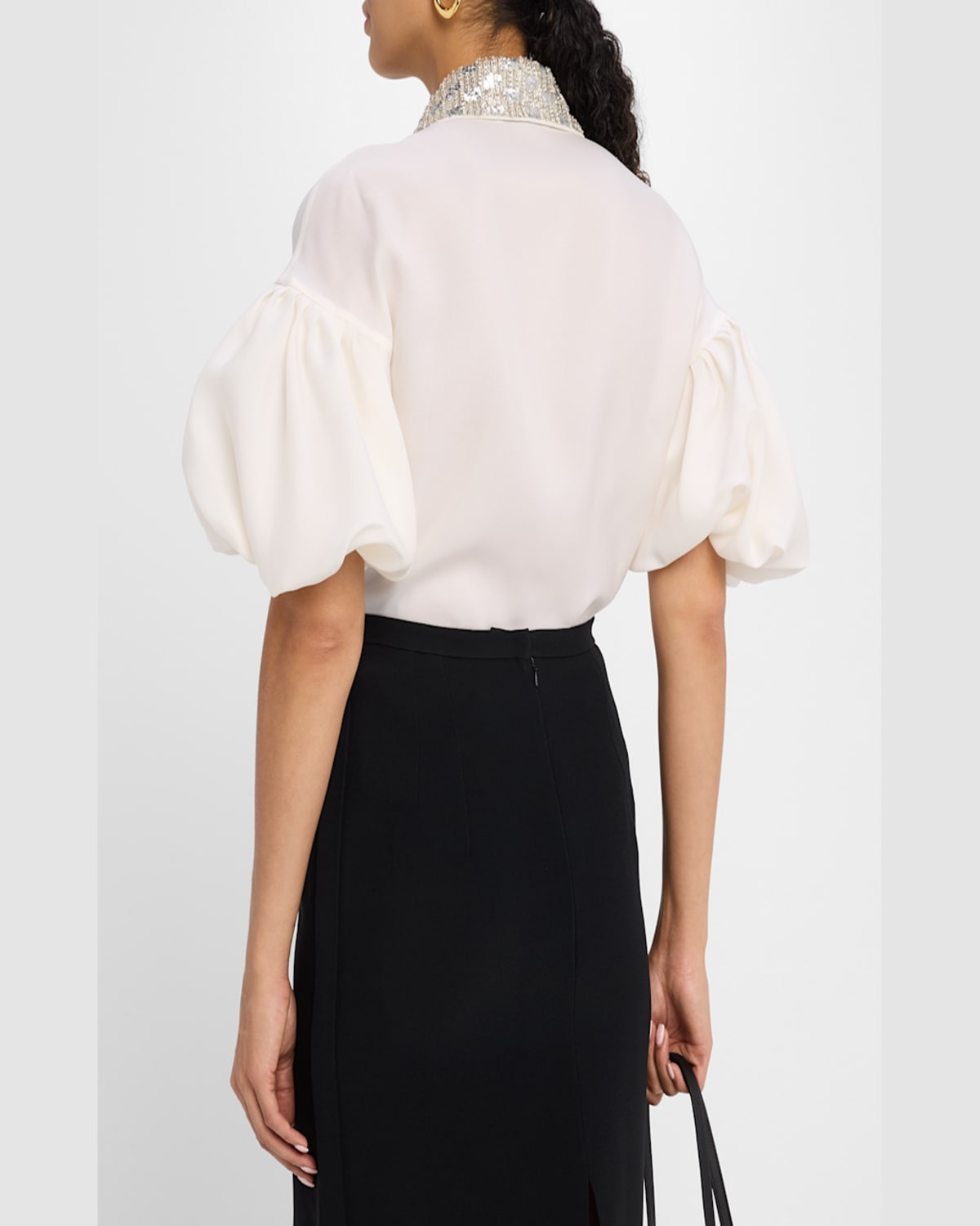 DICE KAYEK EMBROIDERED COLLAR PUFF-SLEEVE BLOUSE 