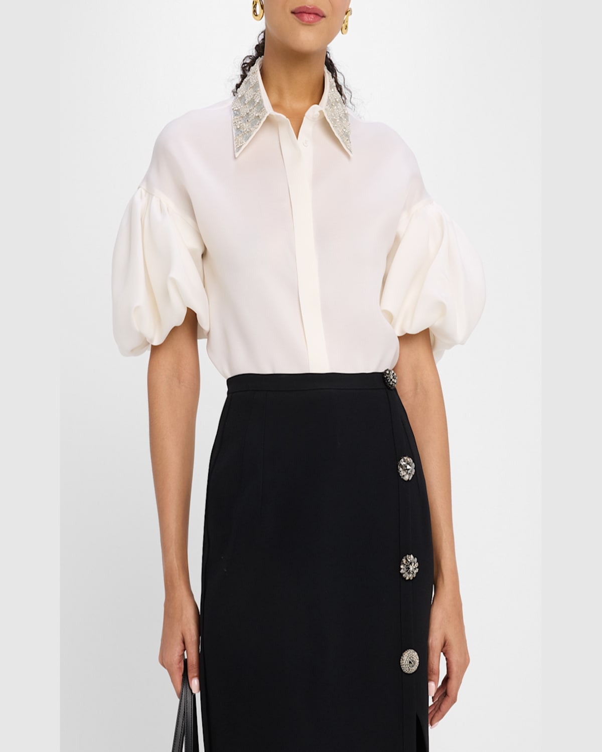 DICE KAYEK EMBROIDERED COLLAR PUFF-SLEEVE BLOUSE 