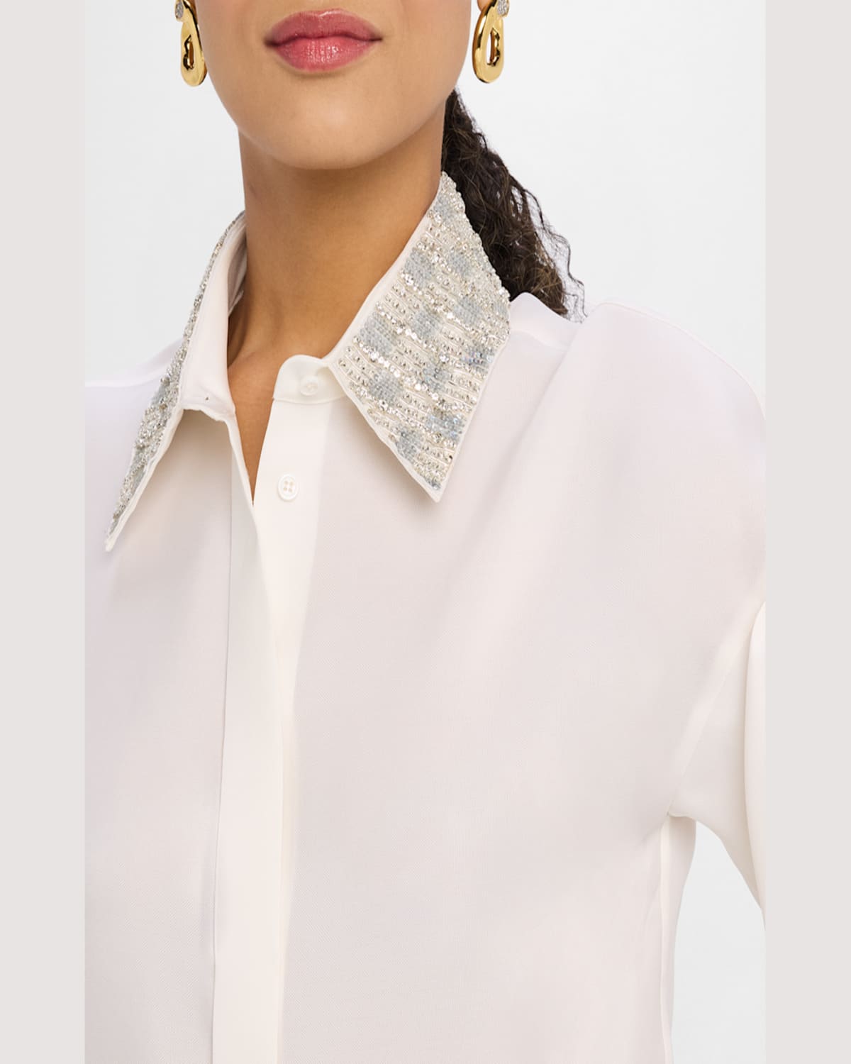DICE KAYEK EMBROIDERED COLLAR PUFF-SLEEVE BLOUSE 