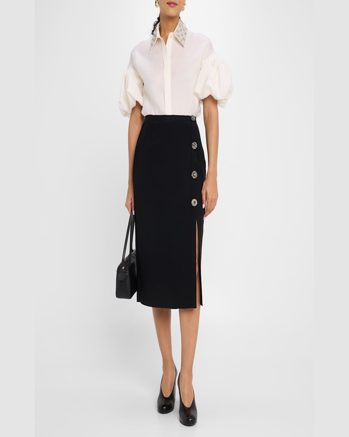 DICE KAYEK CRYSTAL BUTTON WRAP PENCIL SKIRT 
