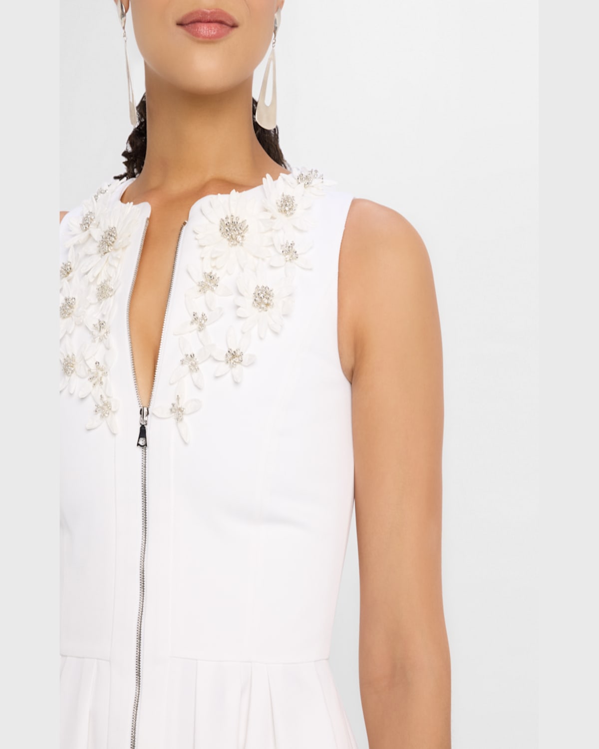 DICE KAYEK ZIP-FRONT EMBROIDERED FIT-&-FLARE MIDI DRESS 