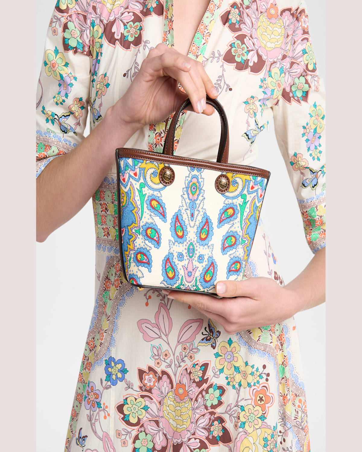 Etro Mini Essential Printed Canvas Shopping Tote Bag In Multi