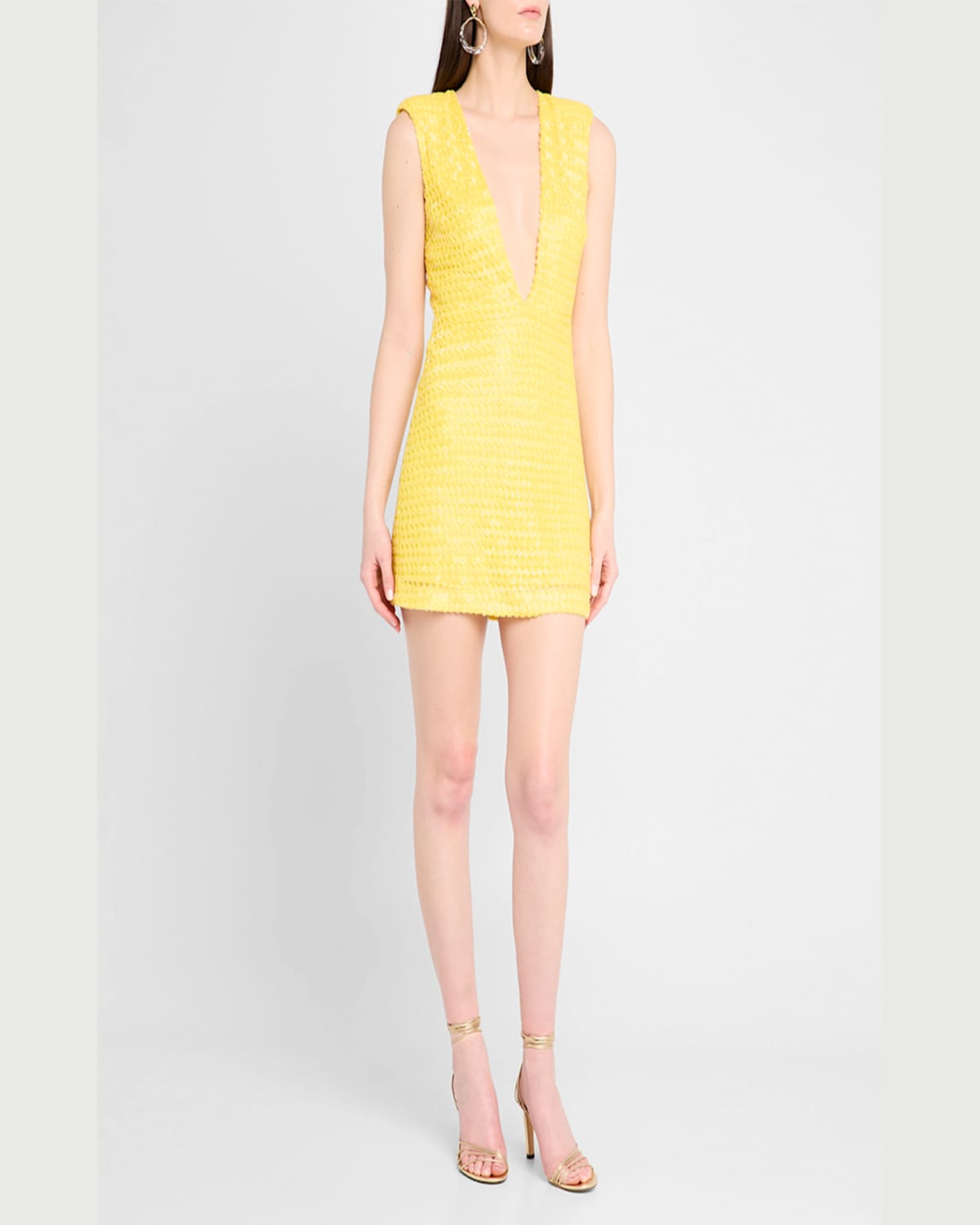 Ramy Brook Lacey Beaded Deep V-neck Mini Dress In Lemon Drop Bead