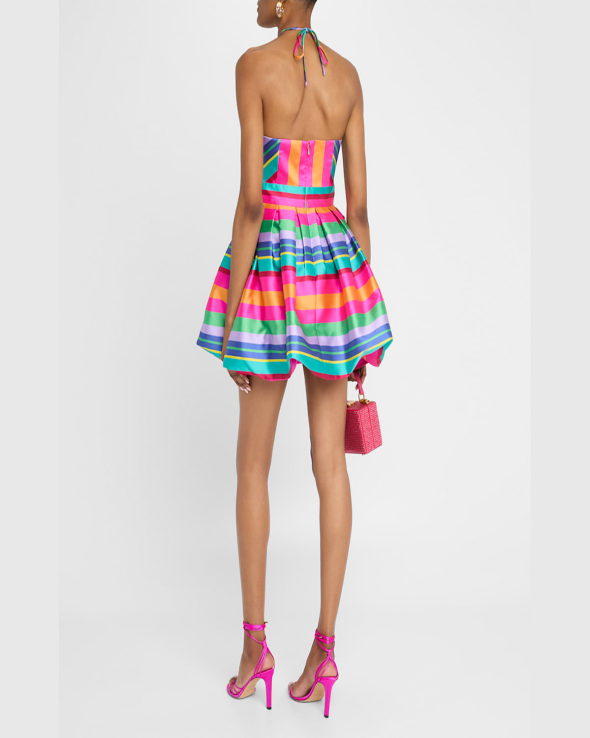 RAMY BROOK JOEY STRIPED HALTER BUBBLE MINI DRESS 