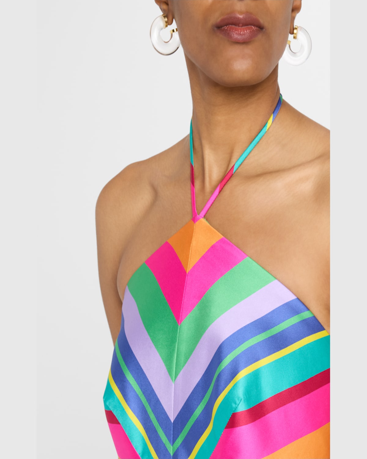 RAMY BROOK JOEY STRIPED HALTER BUBBLE MINI DRESS 