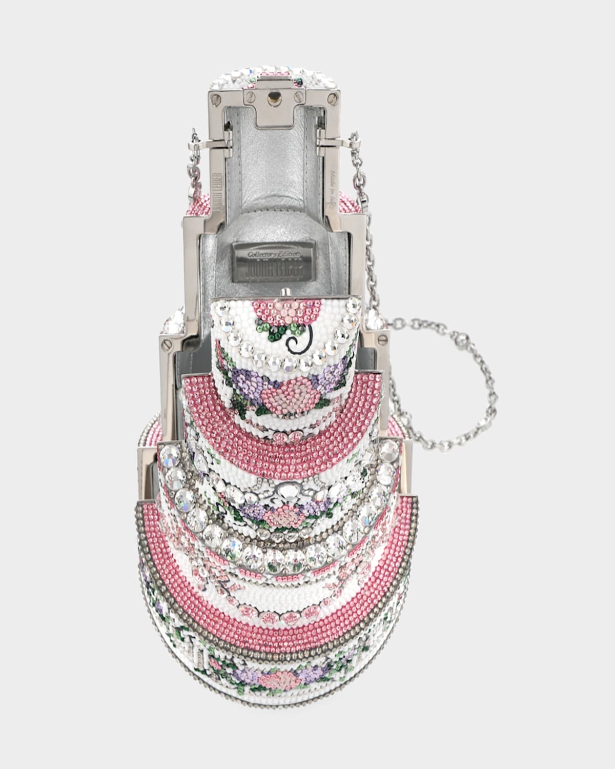 Judith Leiber Tie The Knot Tiered Cake Clutch Bag In Silver