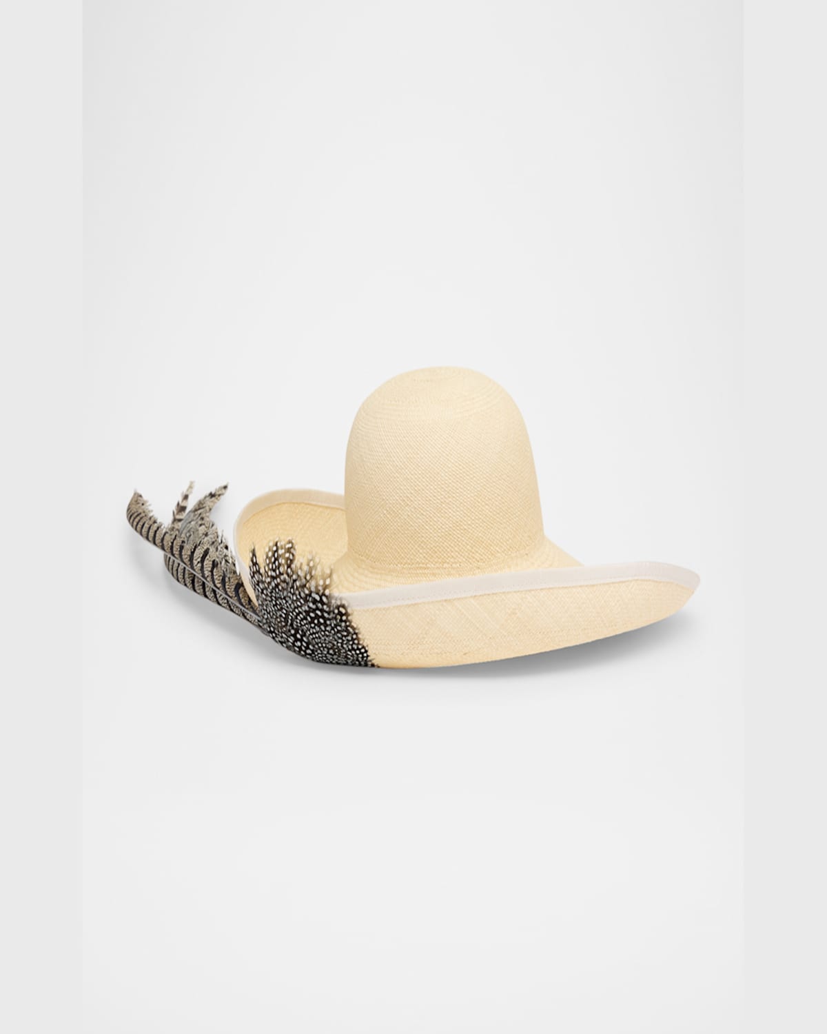 Valentino Garavani Quiltie 67 Feather Embellished Straw Hat In By2 Naturale