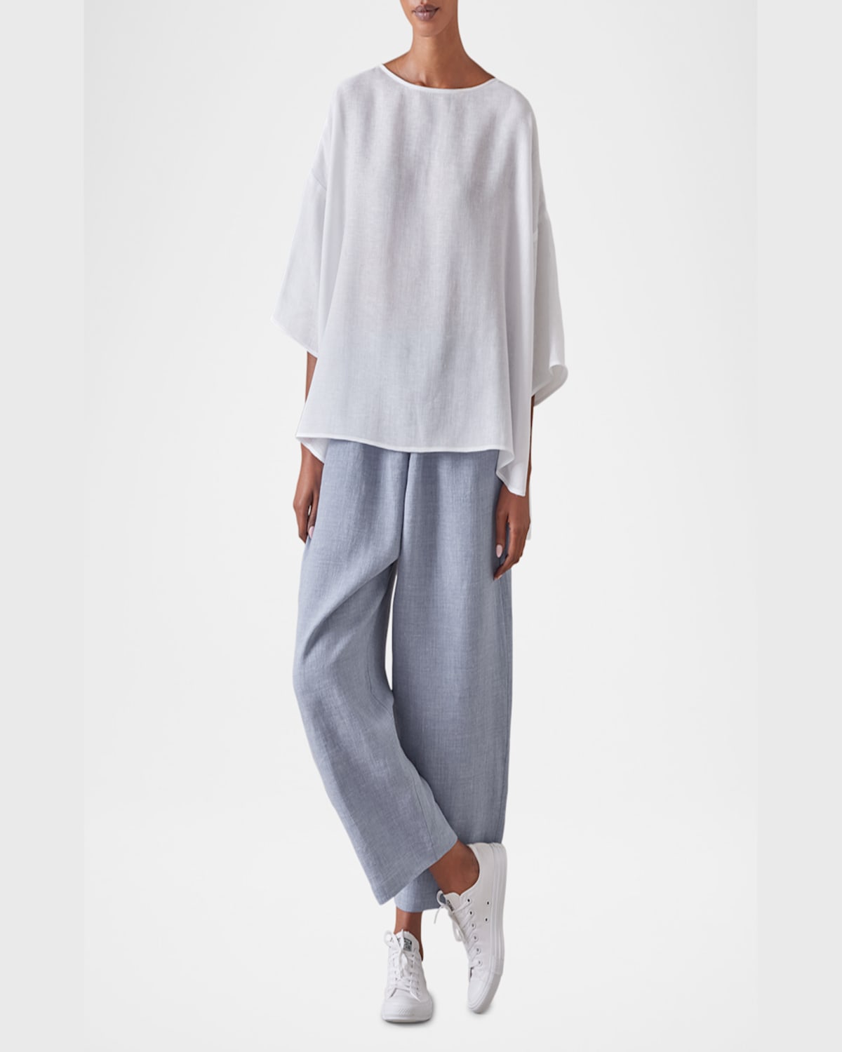 Shop Eskandar Sloped-shoulder Wide A-line Scoop-neck Top (mid Length) In White